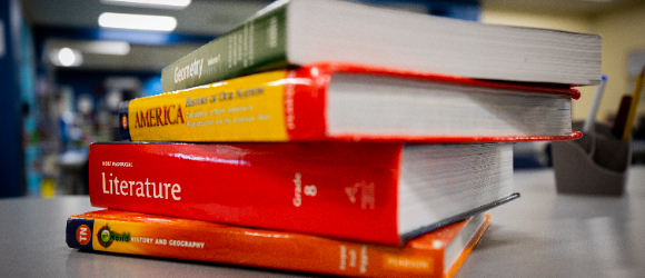 stack of textbooks